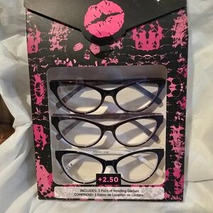 Betsey Johnson Cat-Eye Reading Glasses Set - Black, Purple, White